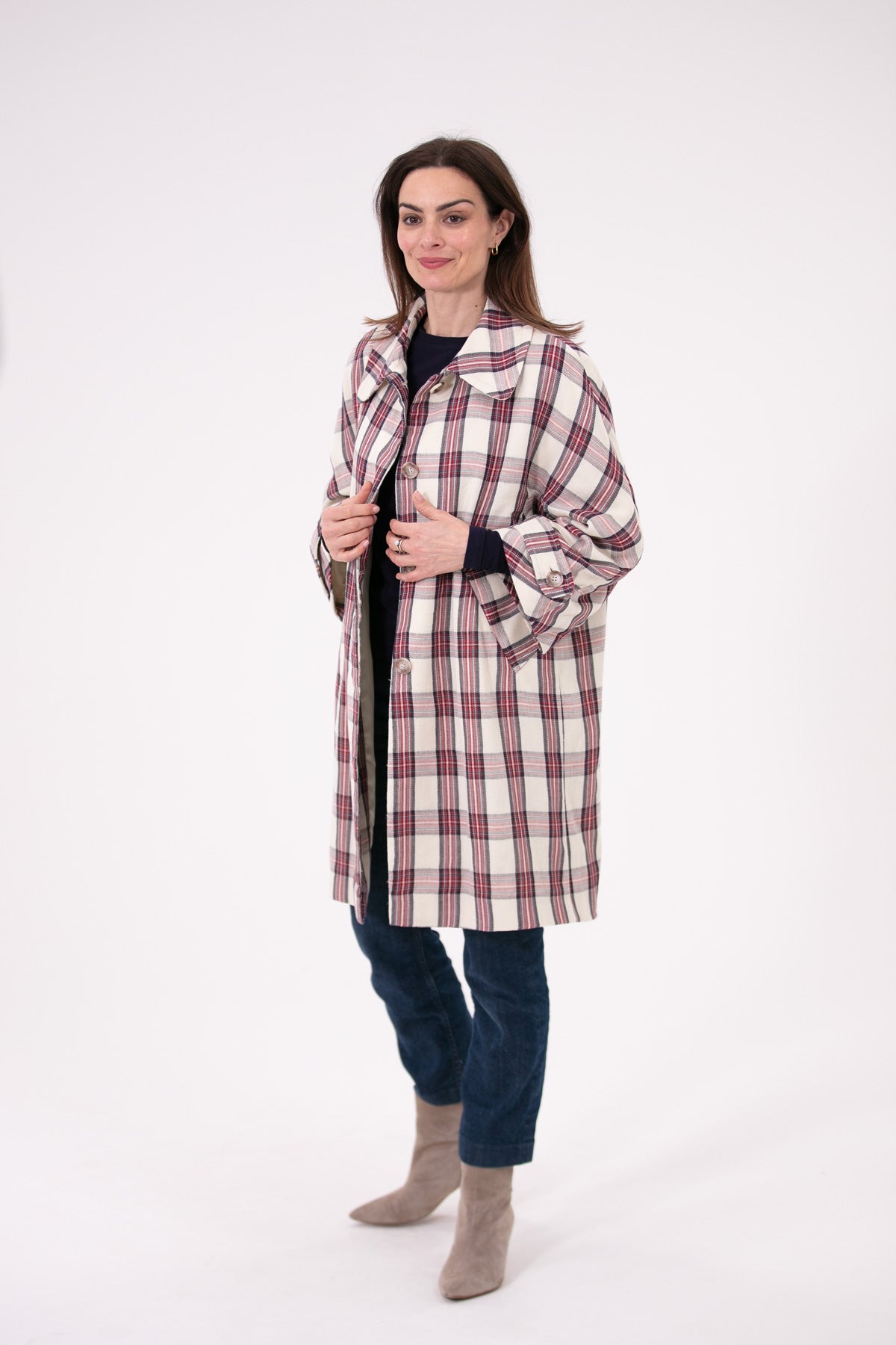 Calamity Jane Multi Check Cotton Twill Coat