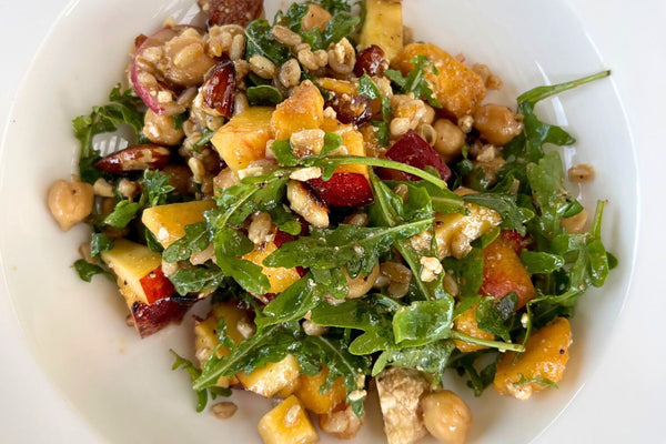 Balsamic Peach, Toasted Almond and Faro Salad