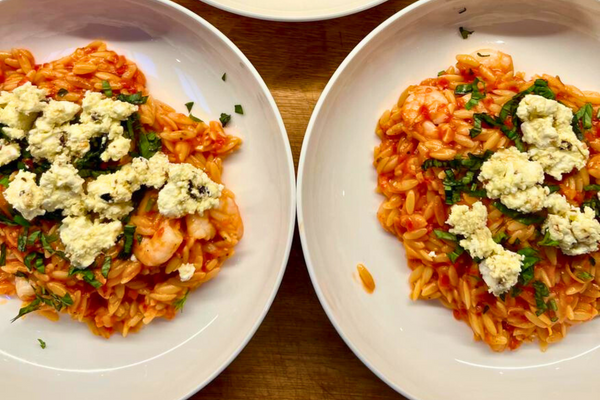 Ottolenghi’s Orzo with Prawns, Tomato and Marinated Feta