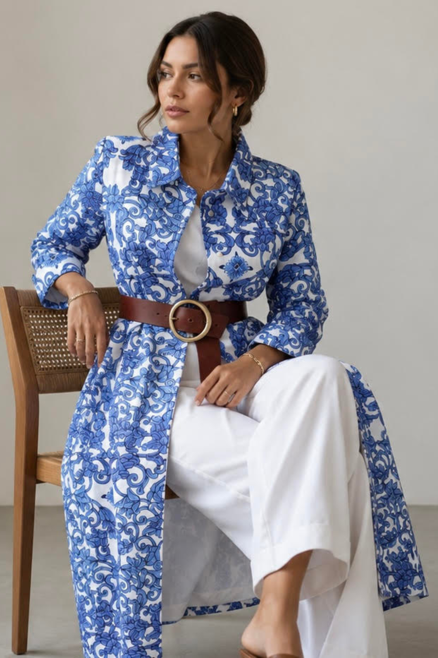 Cotton Shirt Dress - Blue Floral