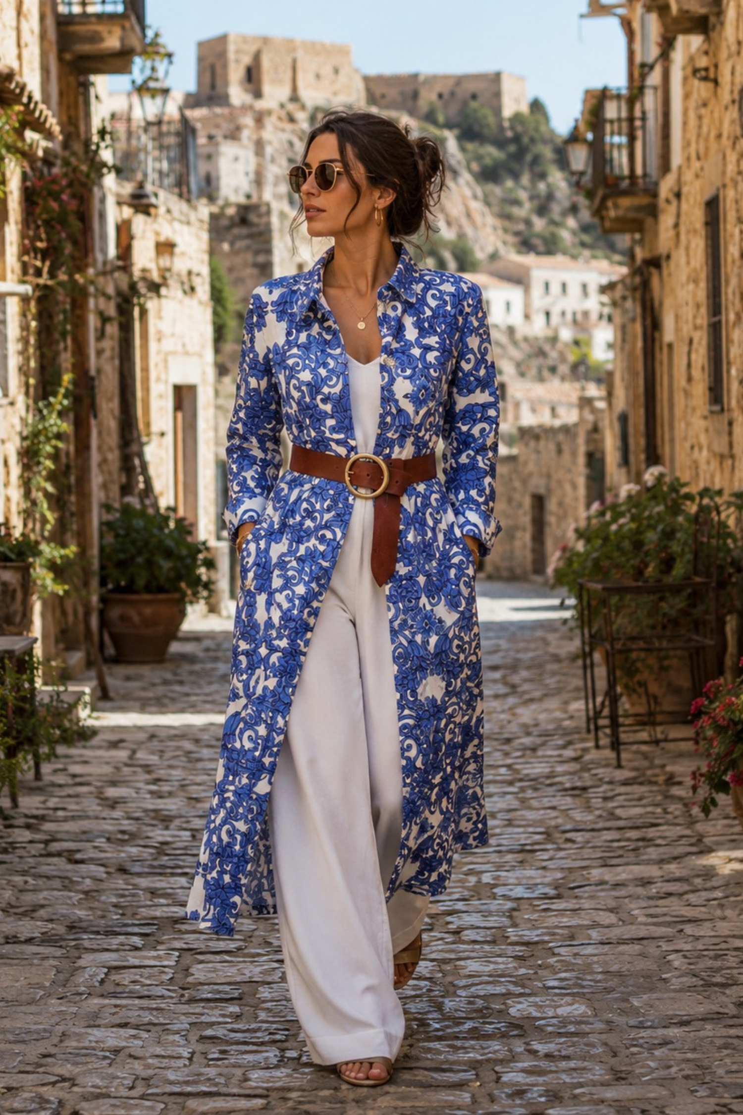 Cotton Shirt Dress - Blue Floral
