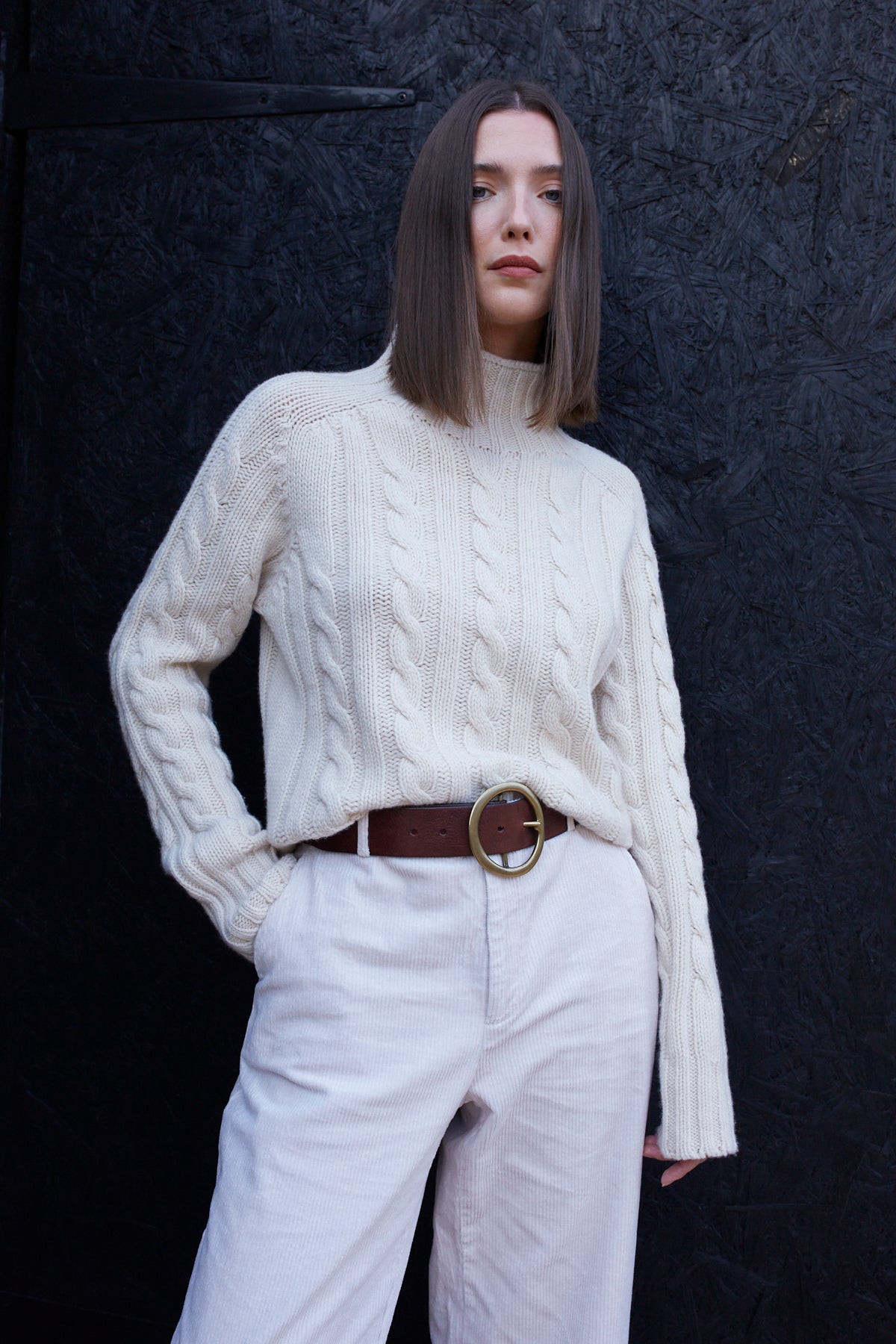 Cream Scottish Cable Knit Wool Turtleneck