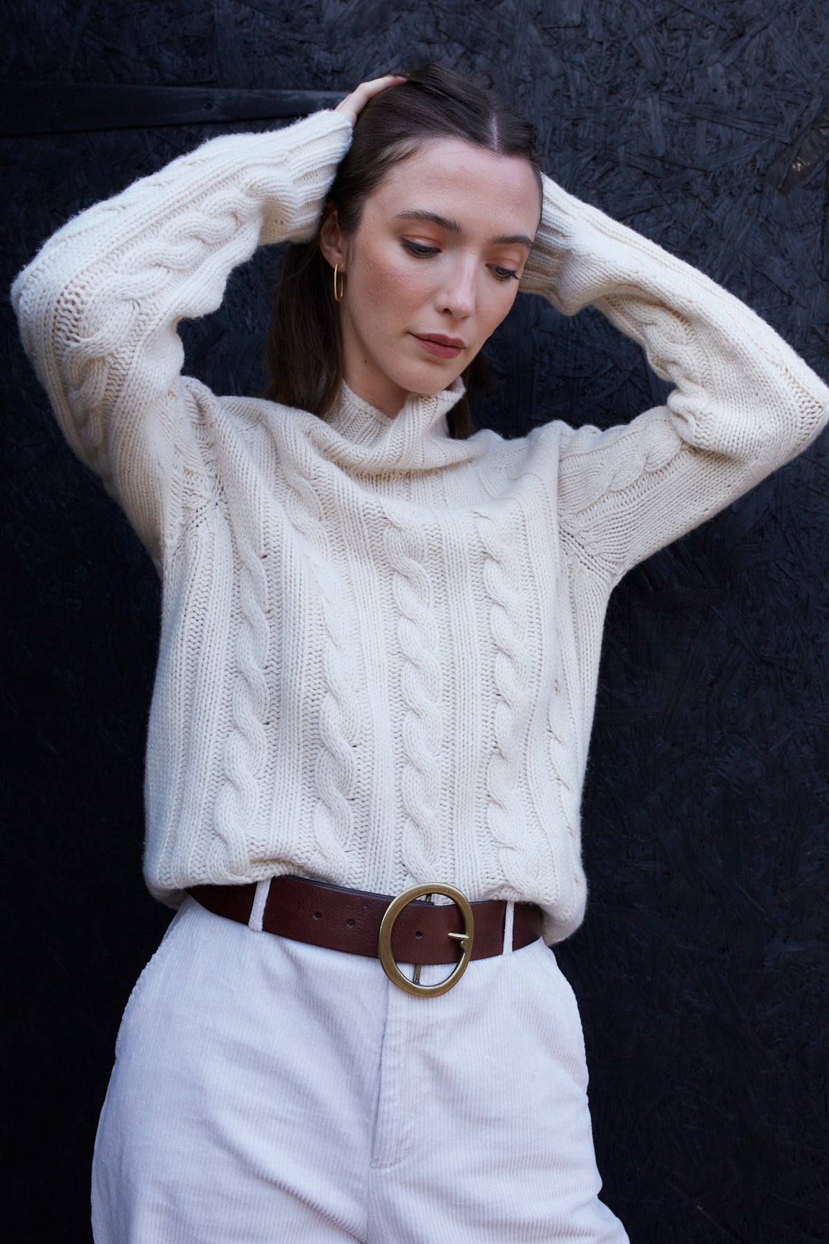 Cream Scottish Cable Knit Wool Turtleneck