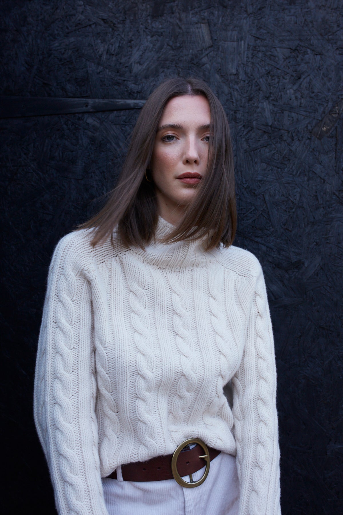 Cream Scottish Cable Knit Wool Turtleneck
