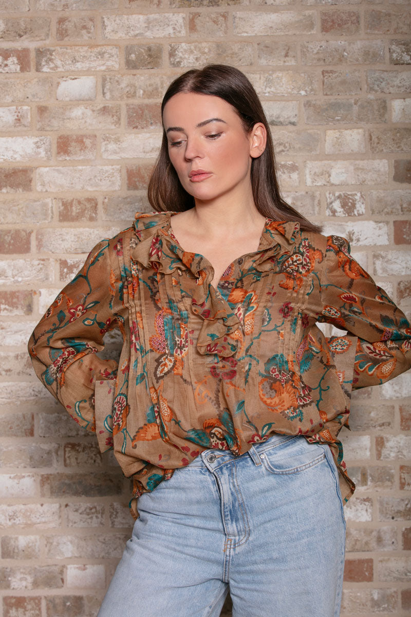 Colette Camel Cotton Organza Blouse