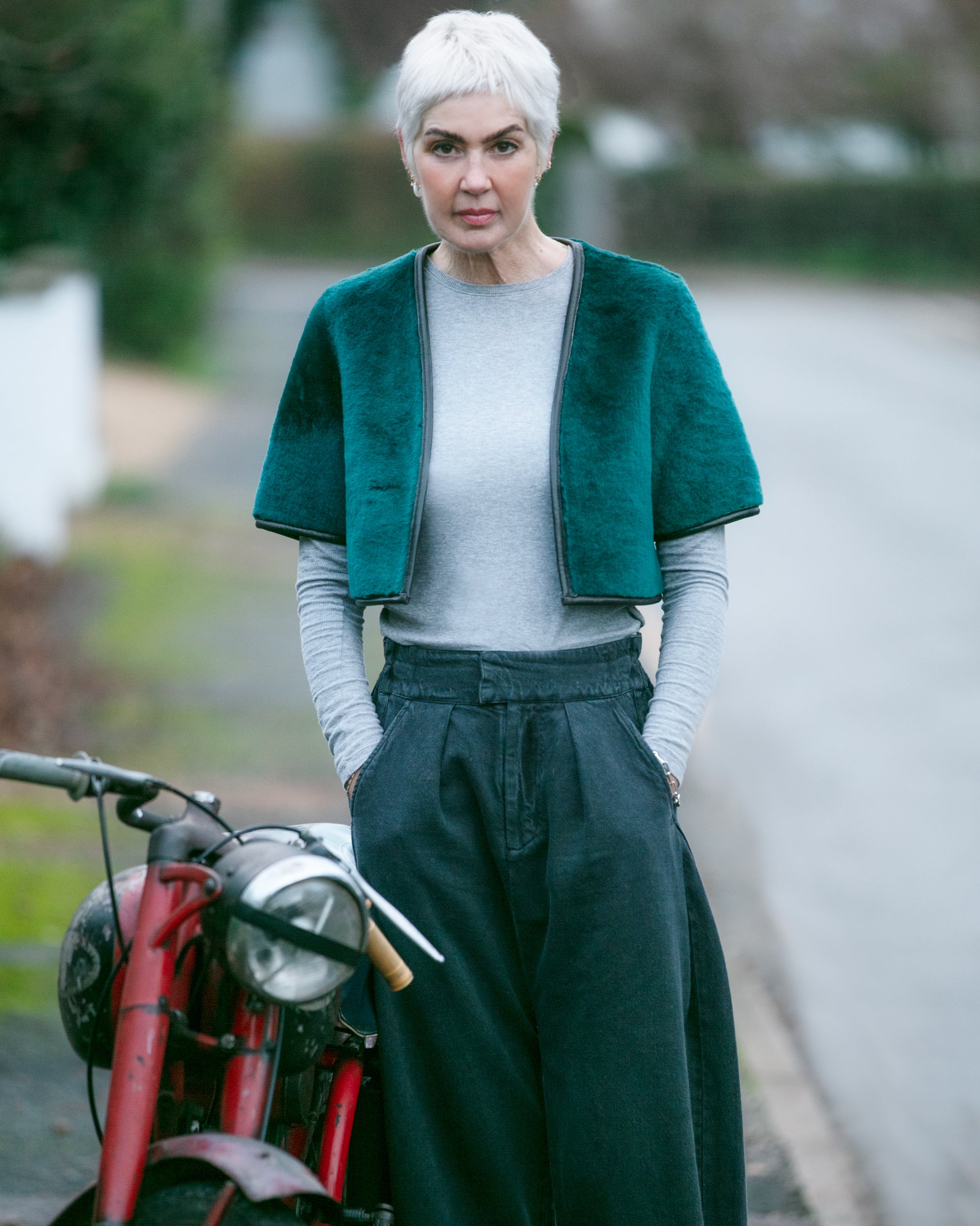 Cropped Ocean Green Jeanette Shearling Jacket - Sample Sale