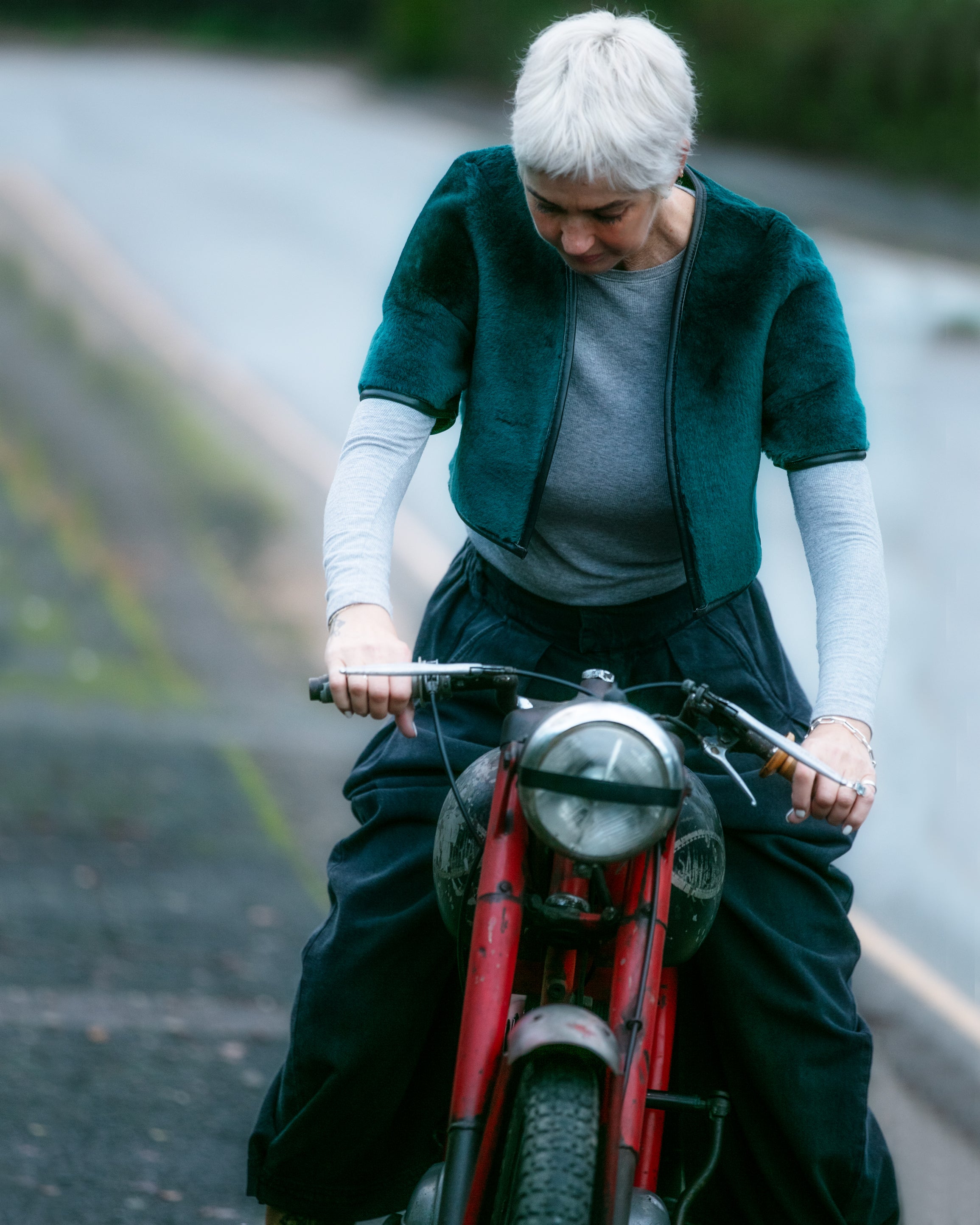 Cropped Ocean Green Jeanette Shearling Jacket - Sample Sale