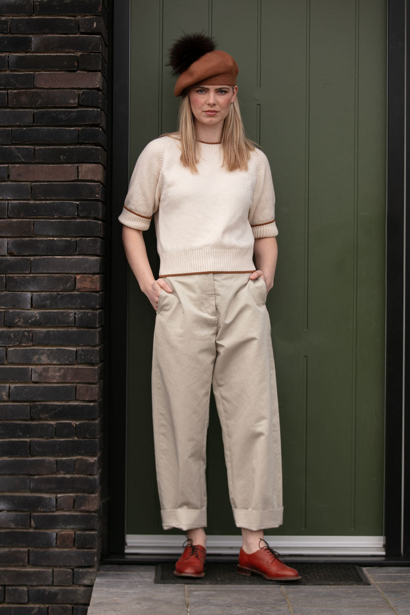 Rebecca Knitted Elbow Sleeve Jumper Cream Tan