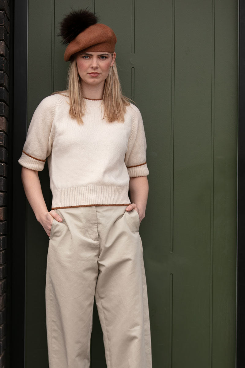 Rebecca Knitted Elbow Sleeve Jumper Cream Tan