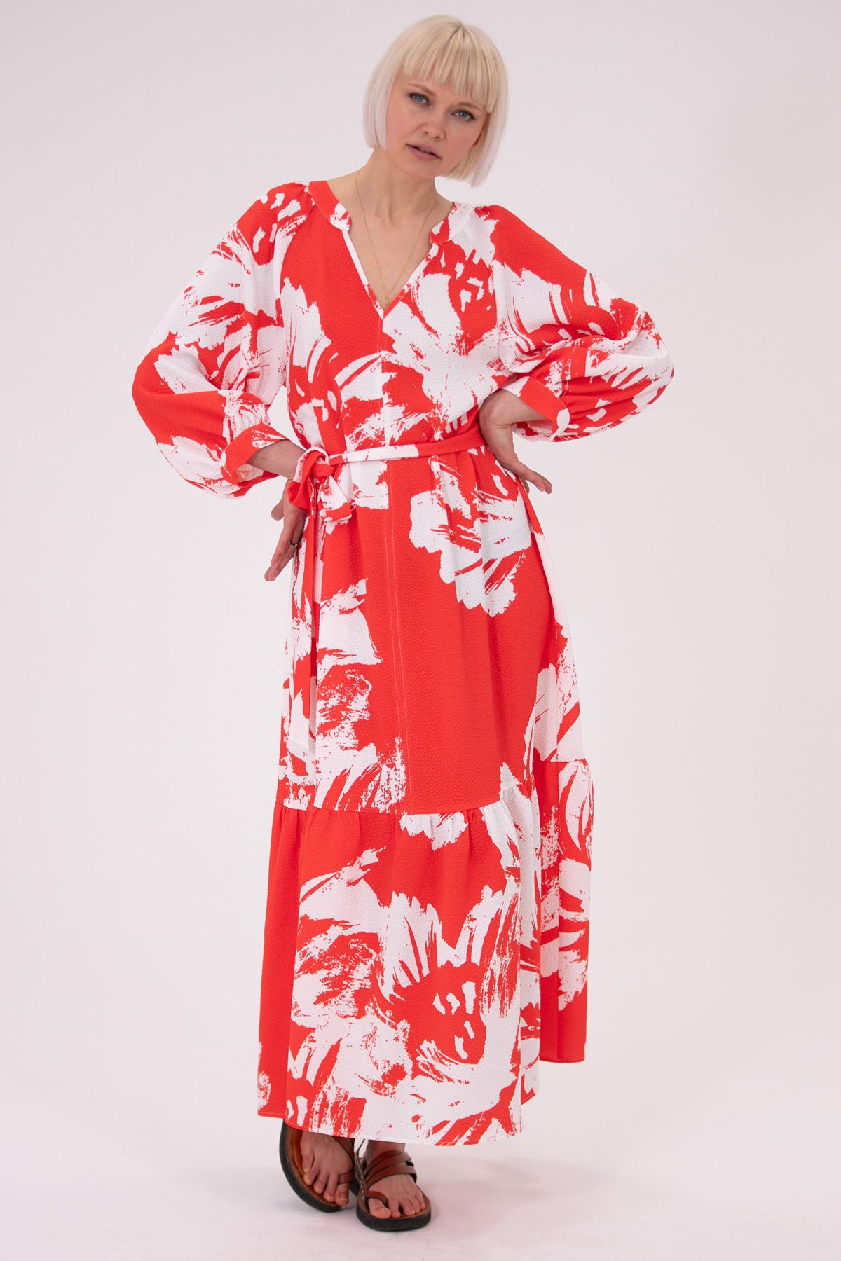 Naomi Silk Crepe Red Print Dress