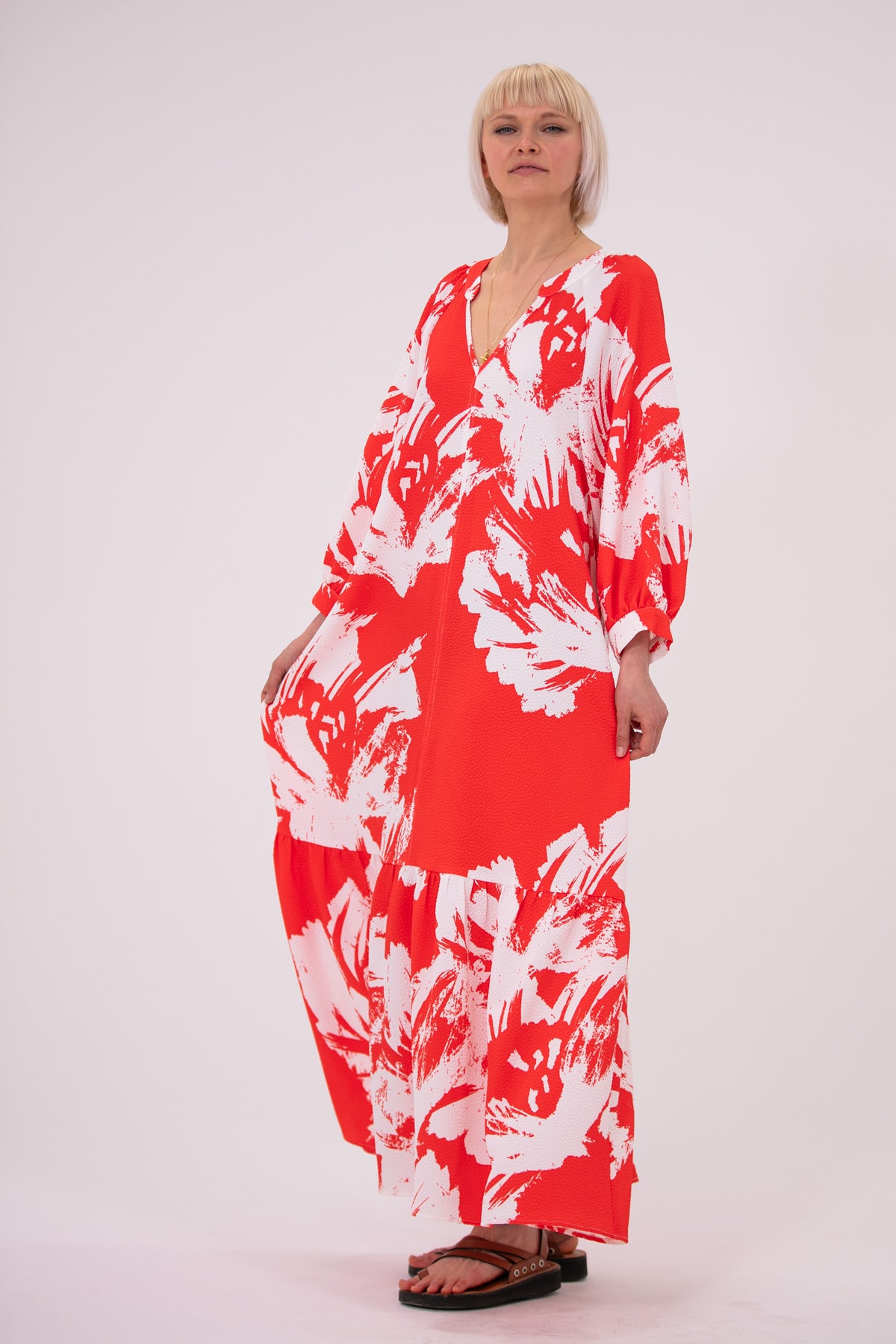 Naomi Silk Crepe Red Print Dress