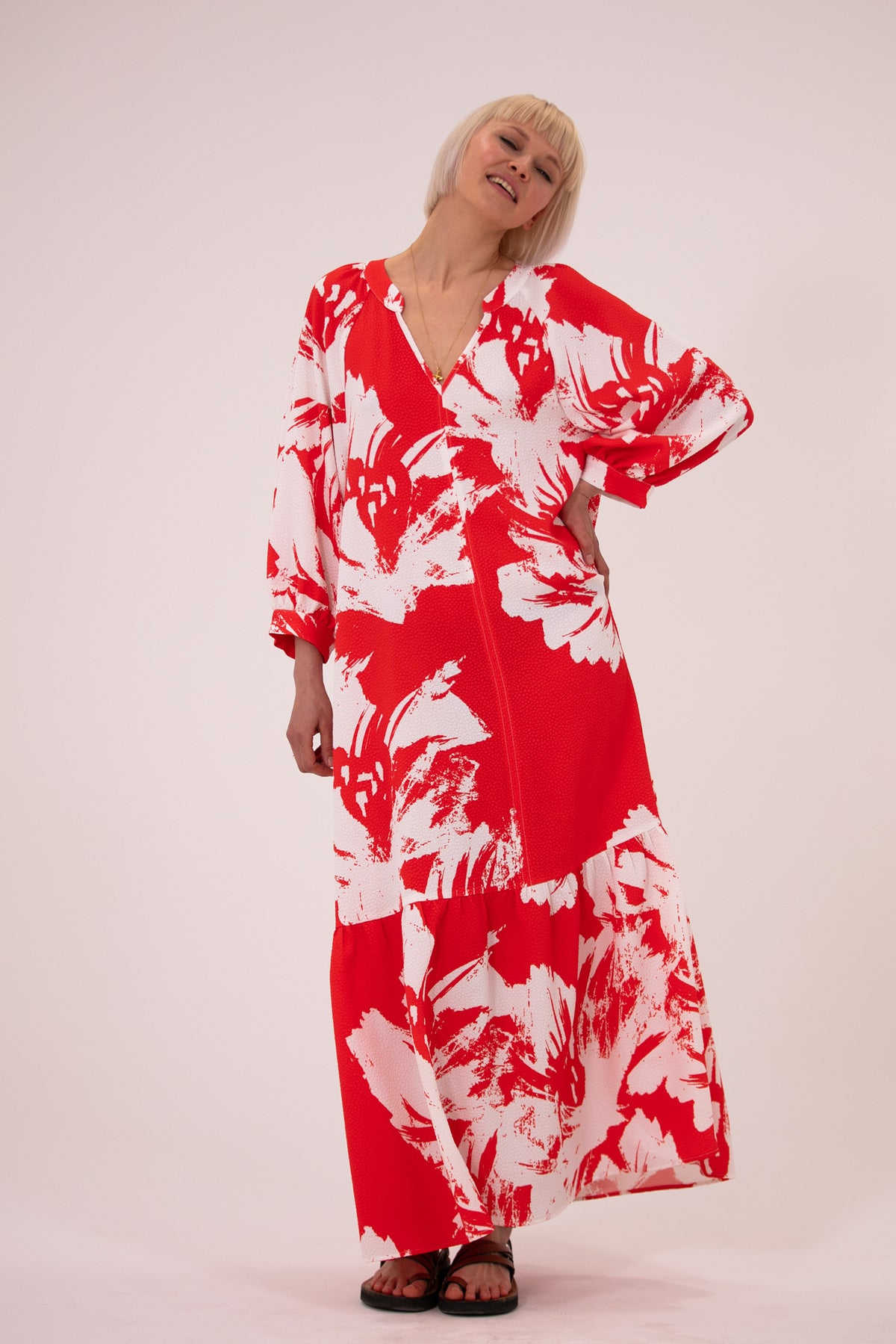 Naomi Silk Crepe Red Print Dress