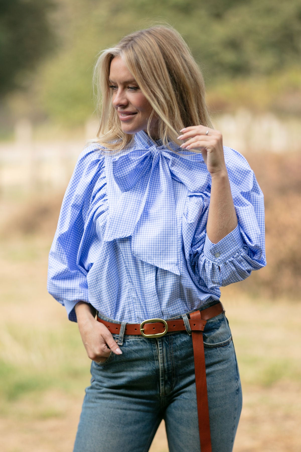 Honour Cotton Blouse - Blue and White