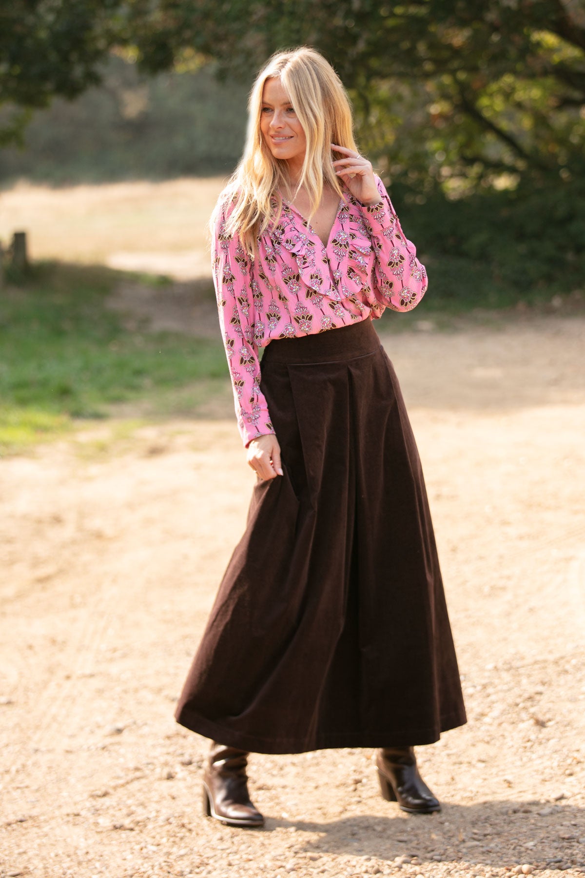 Cate Long Sleeved Viscose Pink Blouse