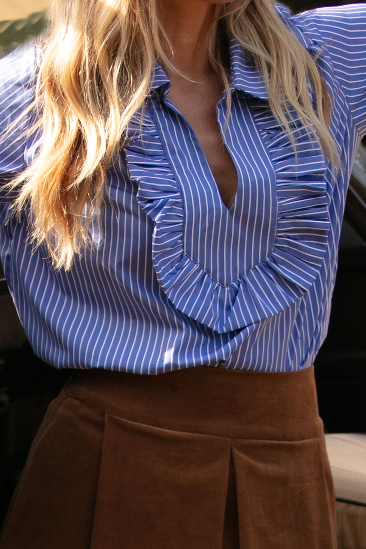 Cate Long Sleeved Cotton Blue Blouse