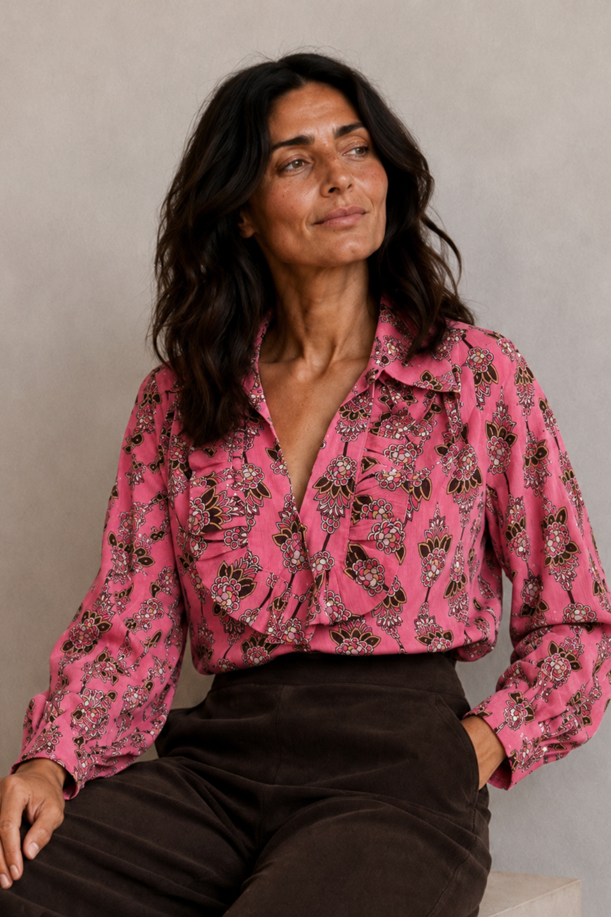 Cate Long Sleeved Viscose Pink Blouse