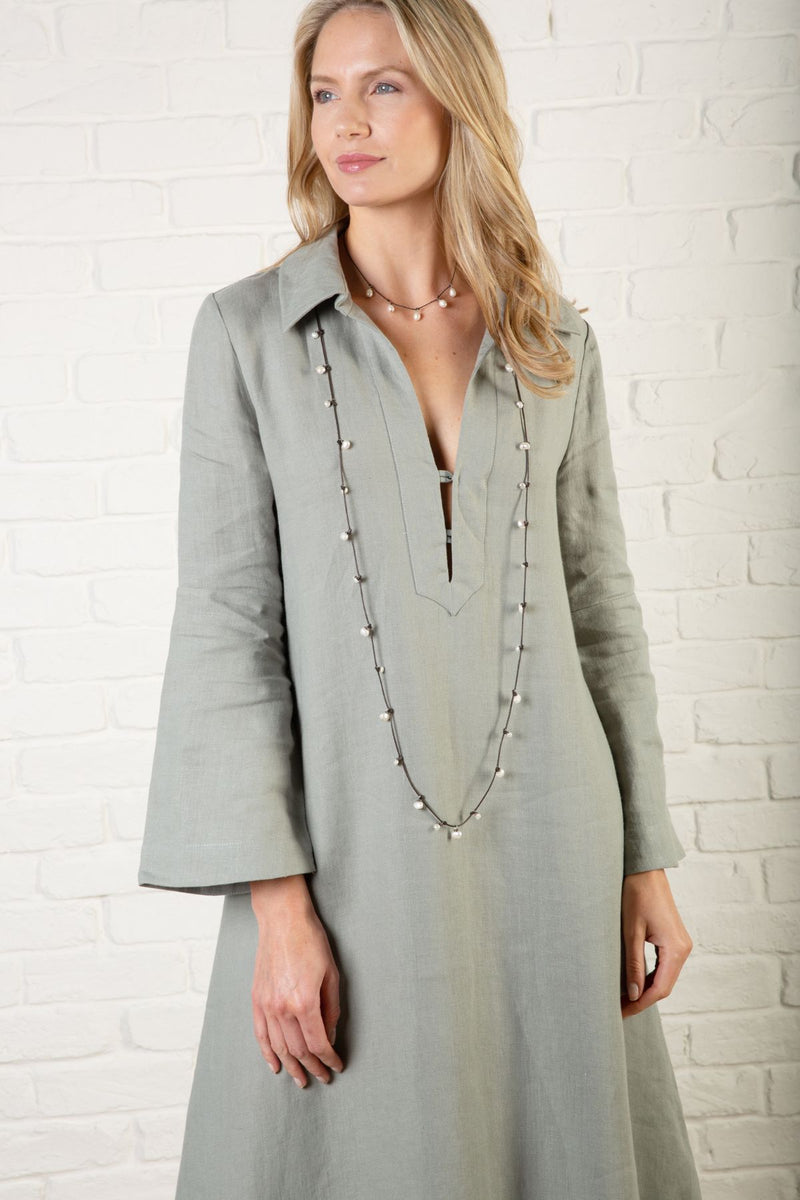 Basic Linen Tunic Dress for Women / Midi Tank Dress with Belt / Grey