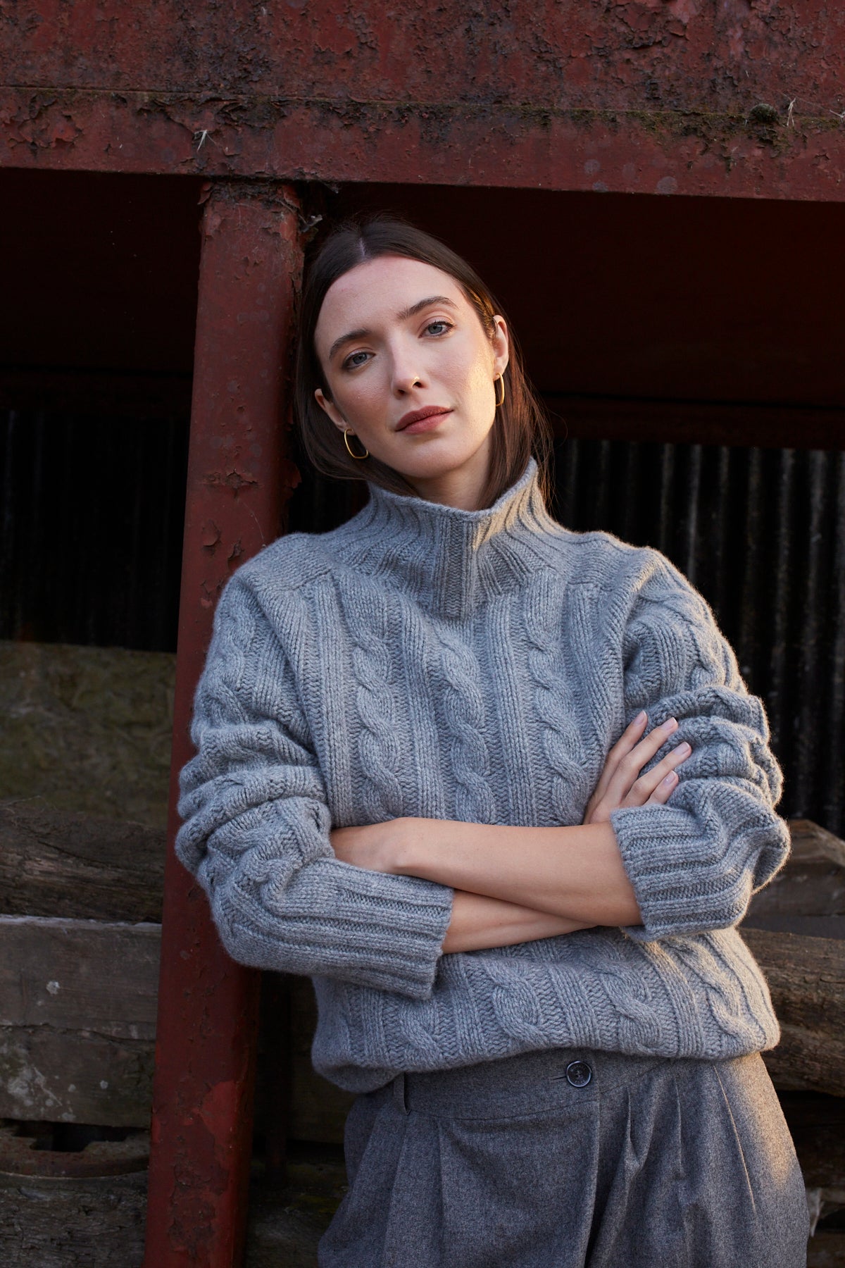 Grey Scottish Cable Knit Wool Turtleneck