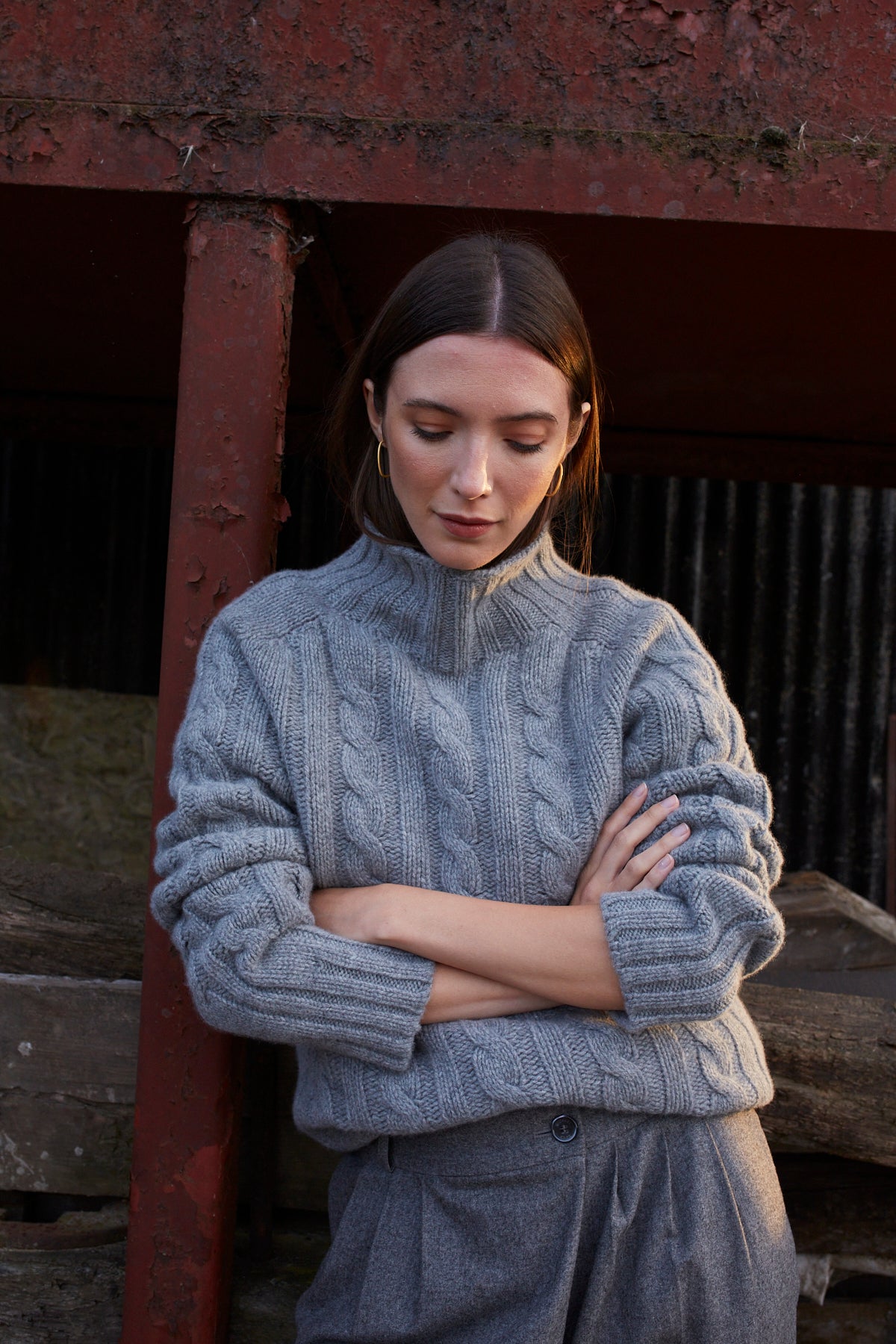 Grey Scottish Cable Knit Wool Turtleneck