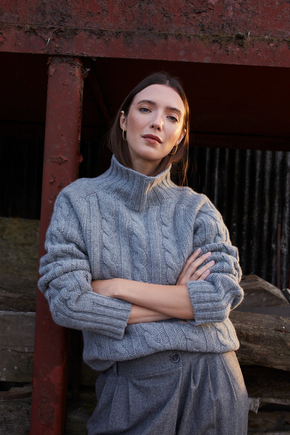 Grey Scottish Cable Knit Wool Turtleneck