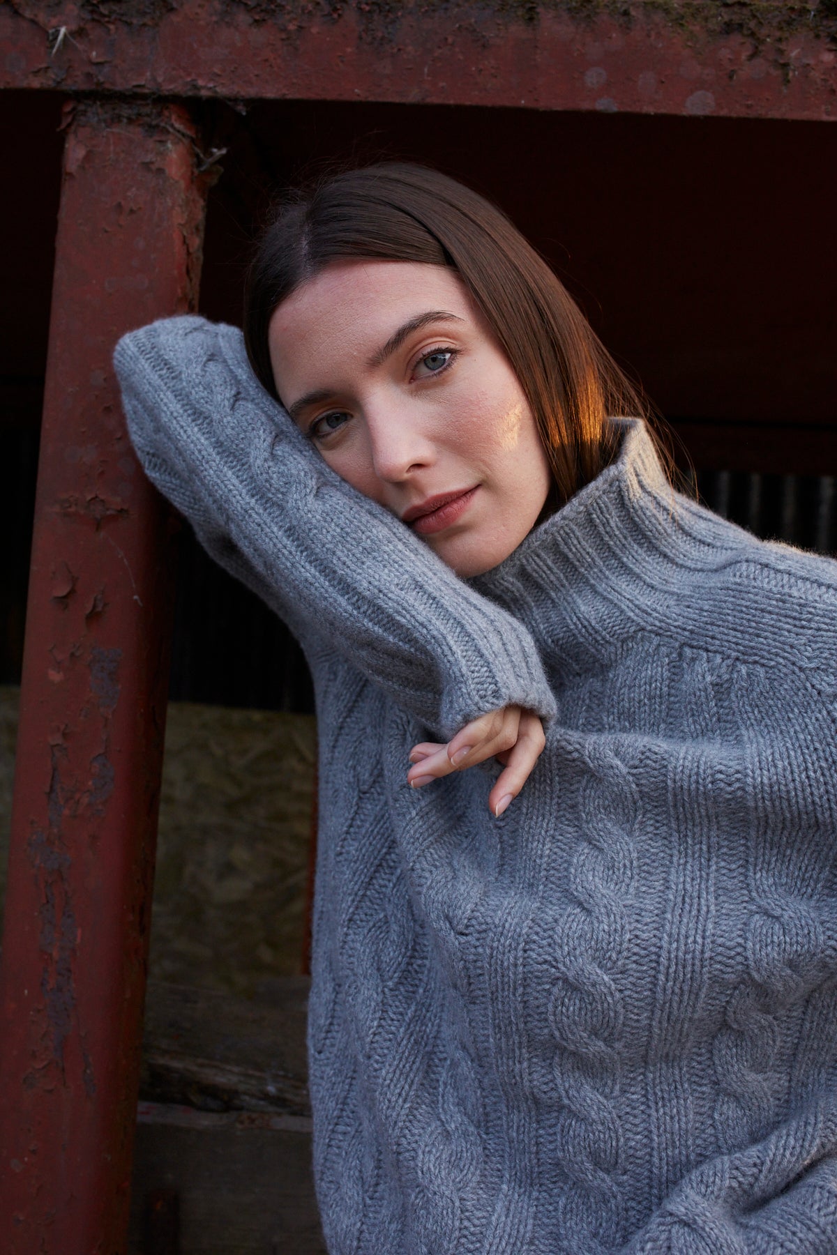 Grey Scottish Cable Knit Wool Turtleneck