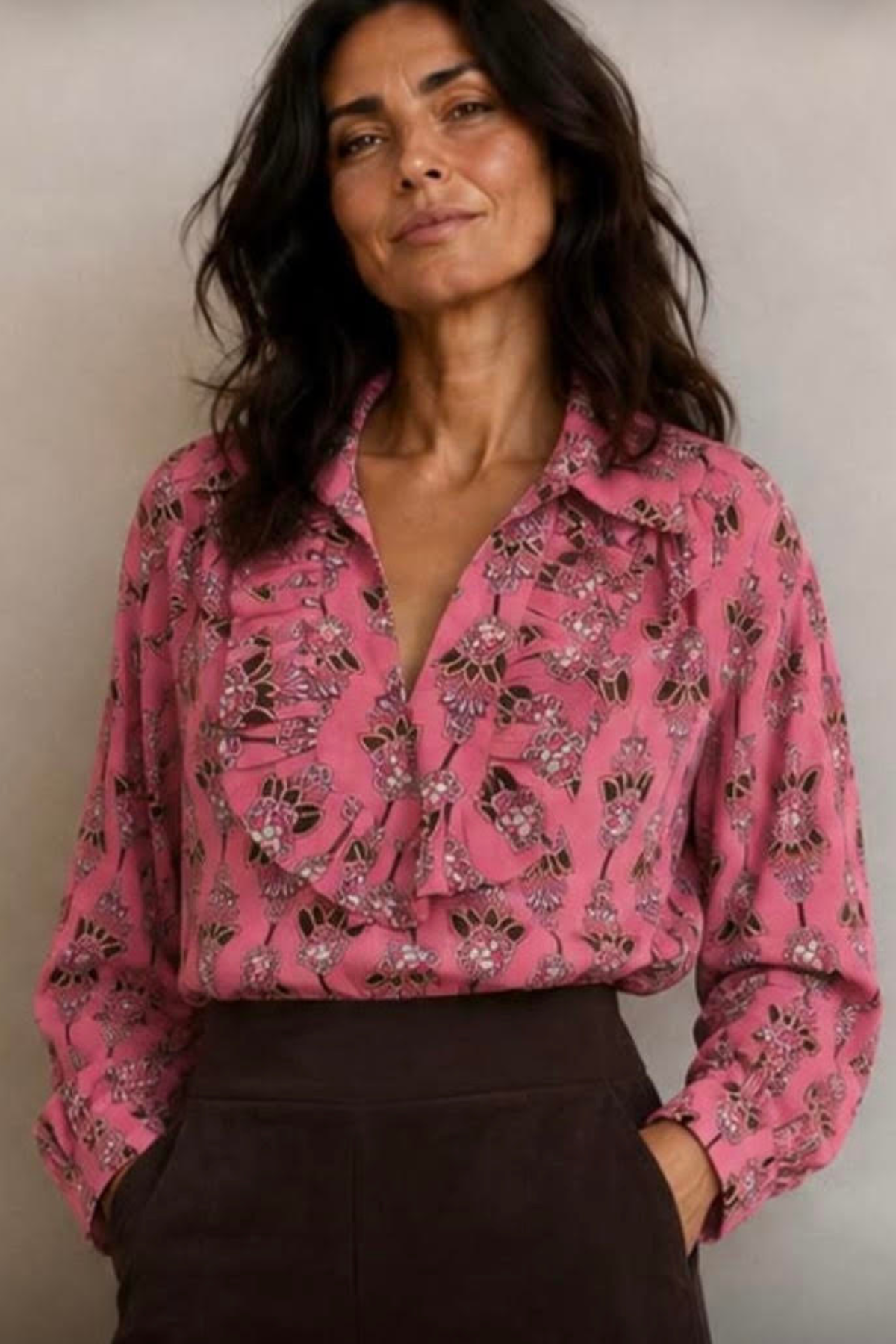 Cate Long Sleeved Viscose Pink Blouse