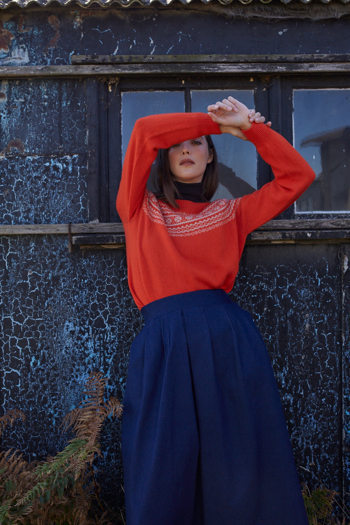 Orange and Cream Scottish Wool Jumper