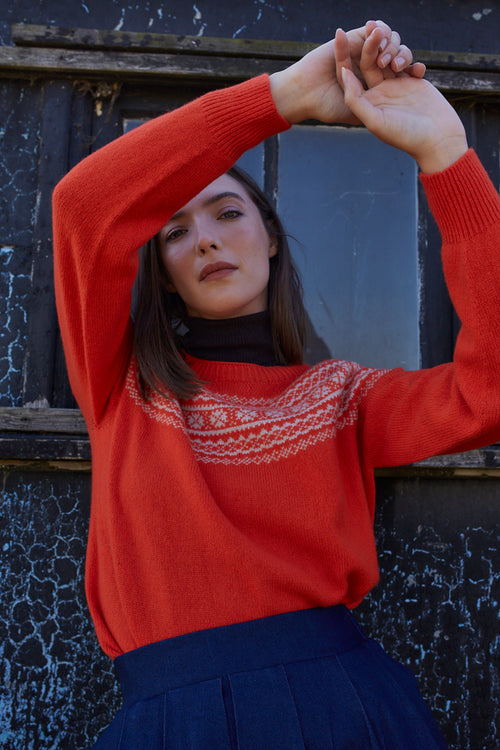 Orange and Cream Scottish Wool Jumper