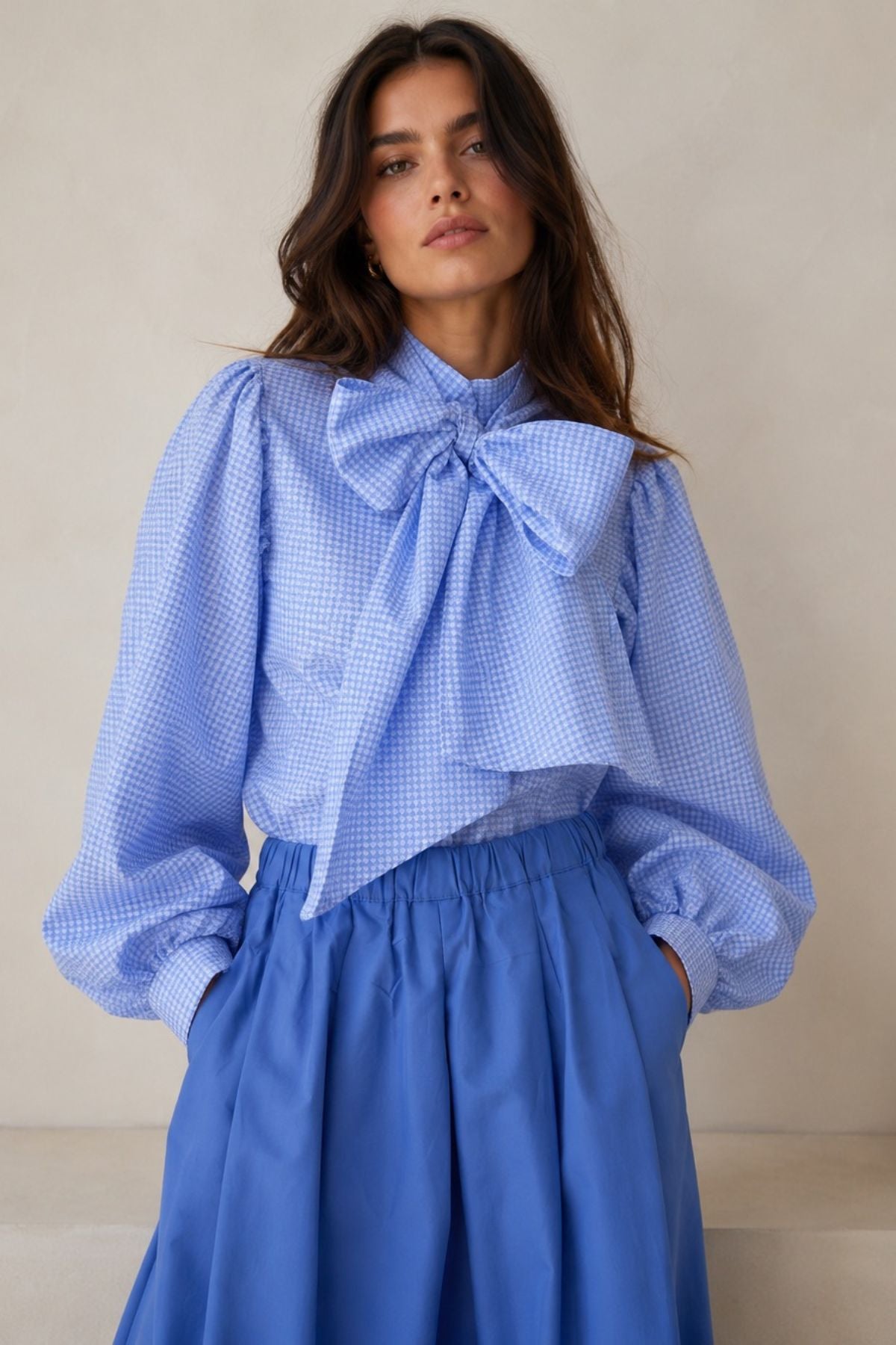Honour Cotton Blouse - Blue and White