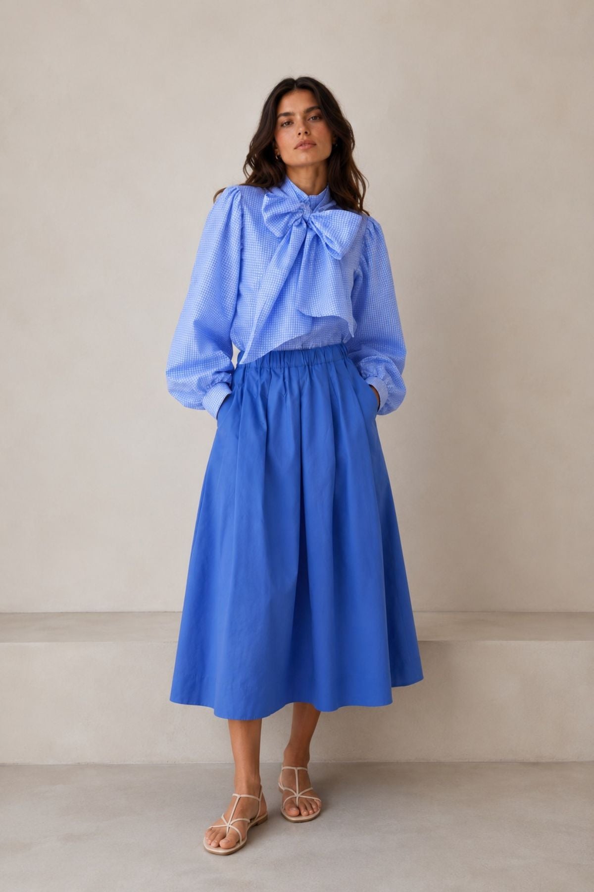 Honour Cotton Blouse - Blue and White