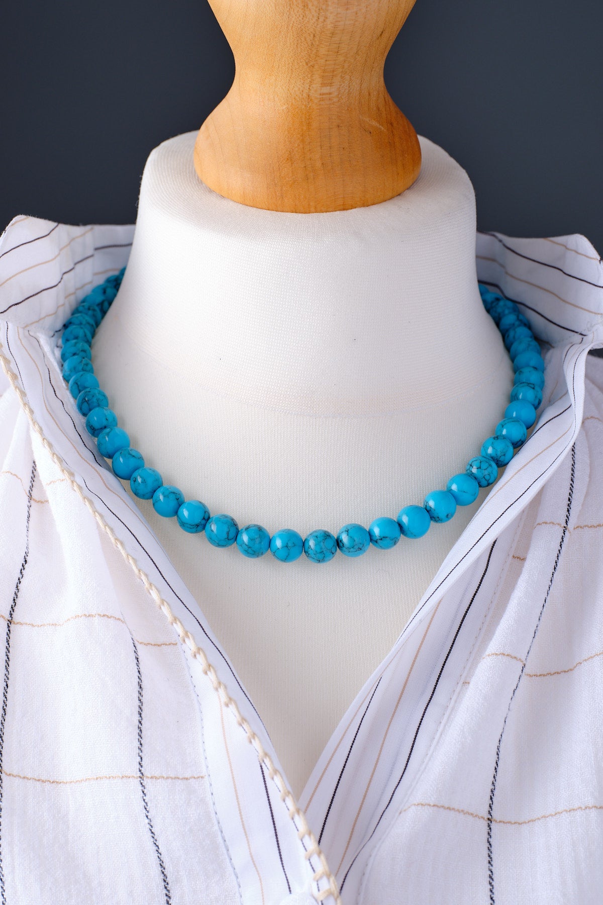 17" Real Turquoise 8mm Beaded Necklace