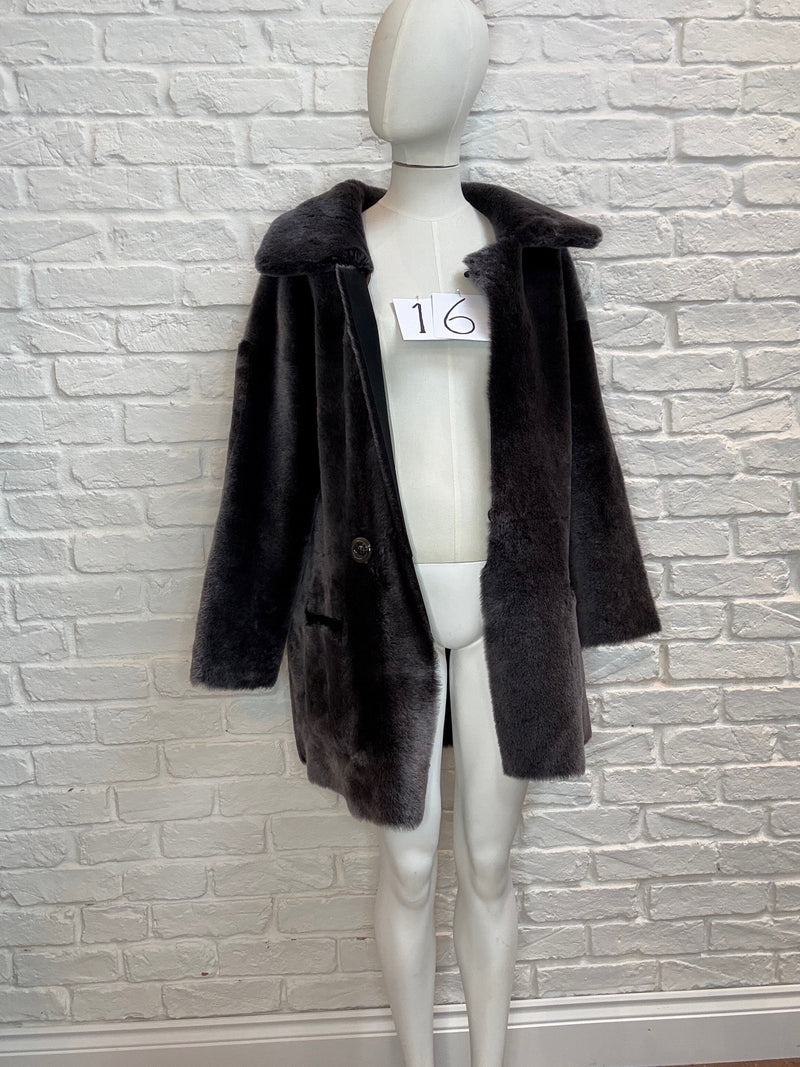 16. Tatiana Grey / Soft Black Shearling Coat- January 2025 Sale