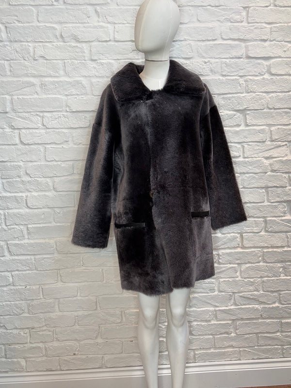 16. Tatiana Grey / Soft Black Shearling Coat- January 2025 Sale