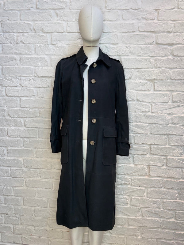 20. Grey Overcoat in Suede with Vintage button detail and patch pockets - January 2025 Sale