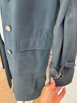 20. Grey Overcoat in Suede with Vintage button detail and patch pockets - January 2025 Sale