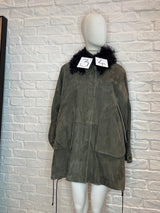 34. Suede coat with toscana navy trim  - January 2025 Sale