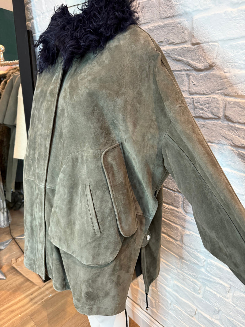 34. Suede coat with toscana navy trim  - January 2025 Sale