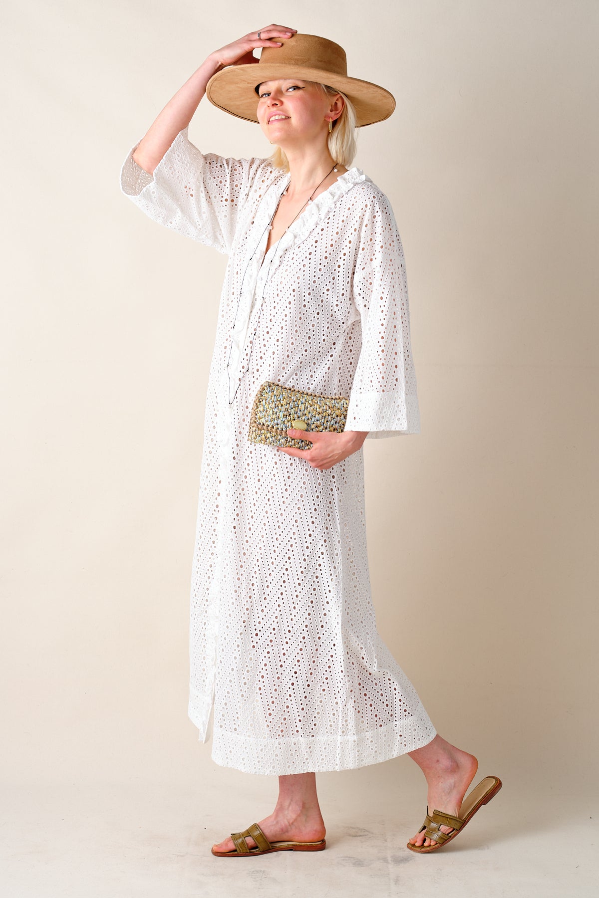 Saffron White  Guipure Lace Kaftan