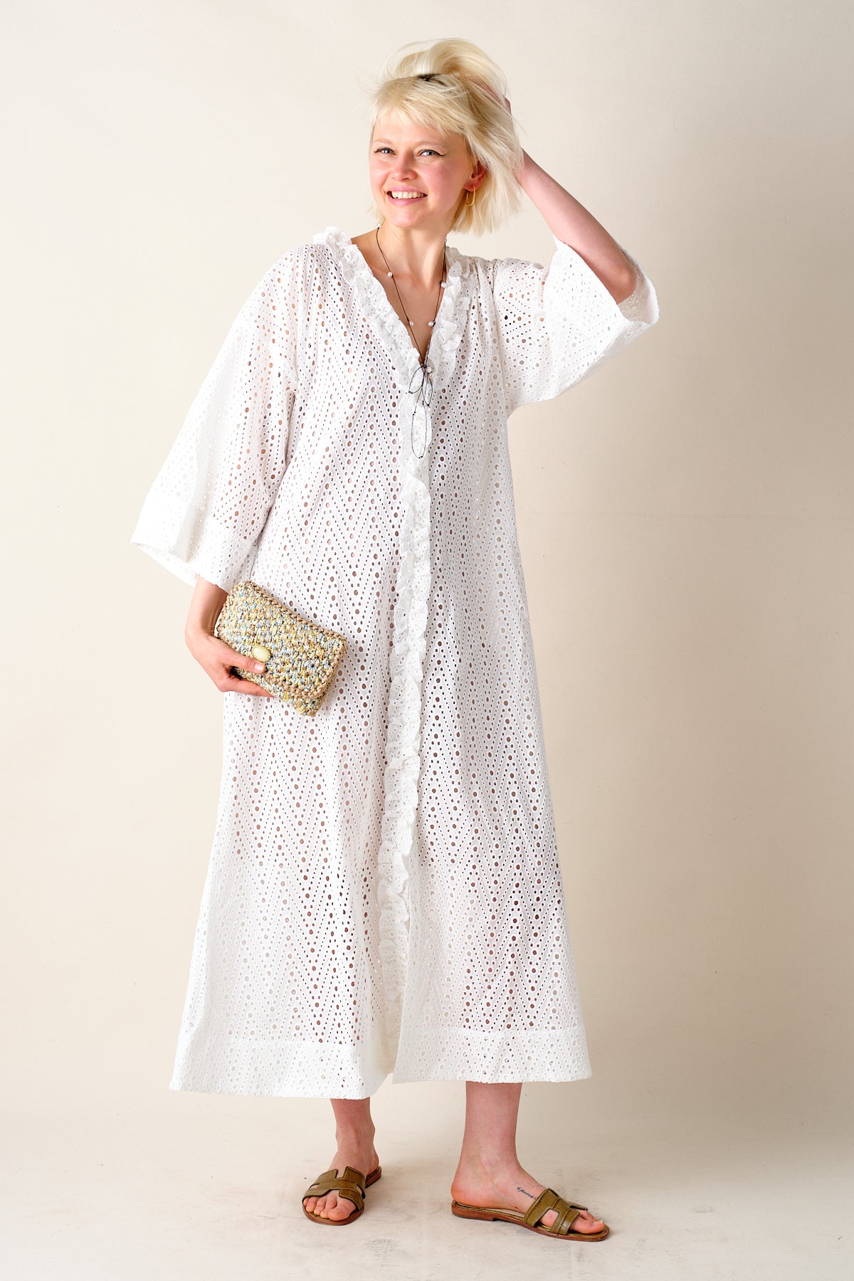 Saffron White  Guipure Lace Kaftan