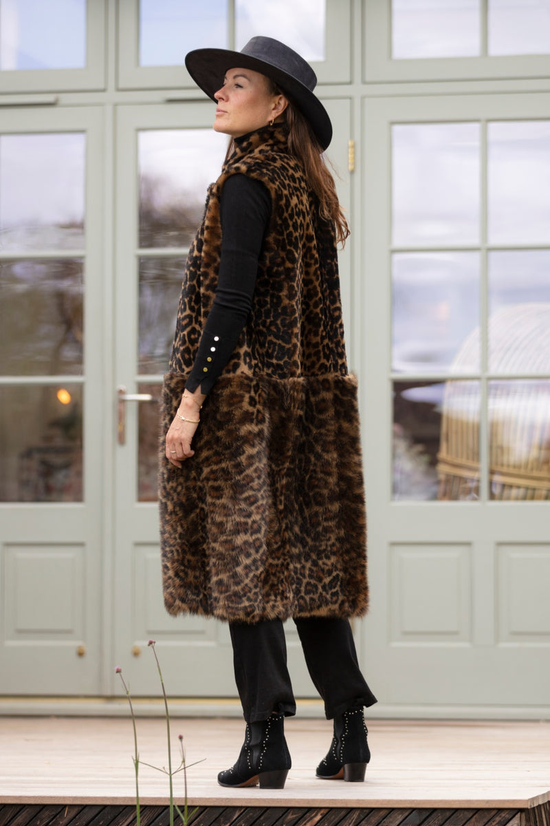Kat Leopard Print Shearling Tiered Waistcoat