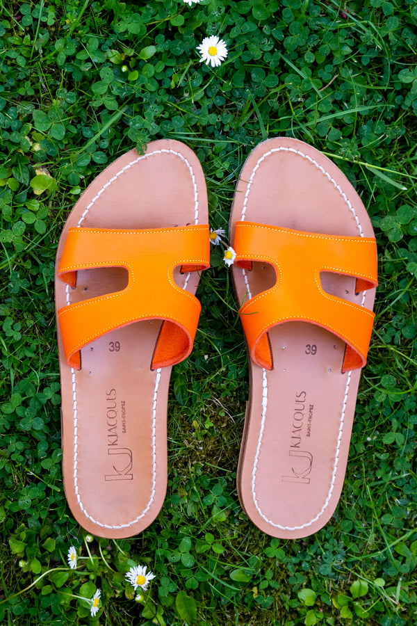 K Jacques Orange Slip-On Menandre Sandals