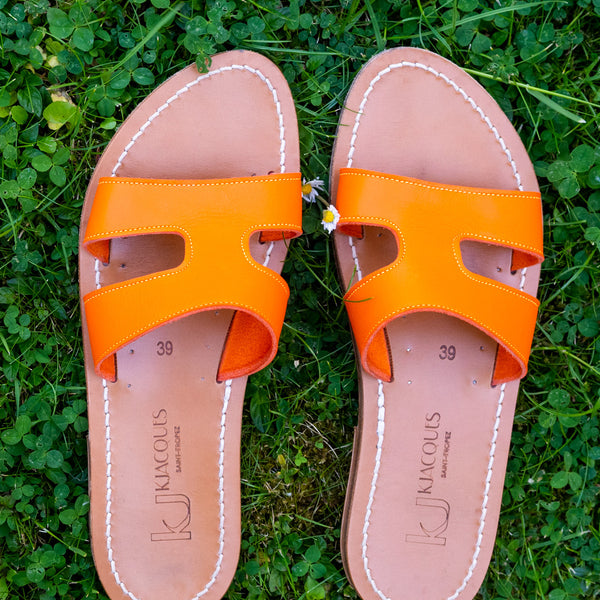 K Jacques Orange Slip On Menandre Sandals Stoned Waisted